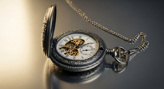 Vintage pocket watch hanging on a chain