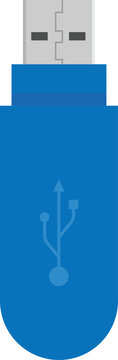 Blue usb flash drive, a portable storage device for digital data transfer and file backup, flat