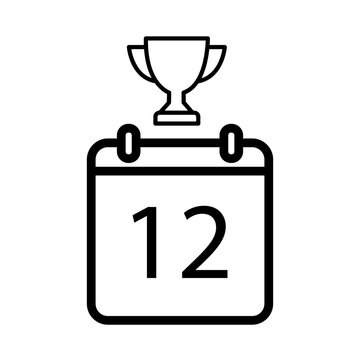 Calendar page date with trophy cup black vector line icon