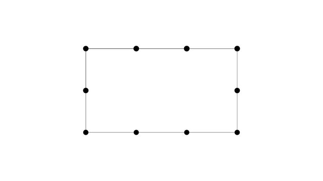A simple black and white illustration of a rectangle formed by twelve connected dots, representing a basic graph or grid structure.