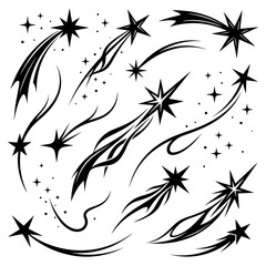 Collection of black celestial falling stars and comets with sparkling trails © md shuvo1122
