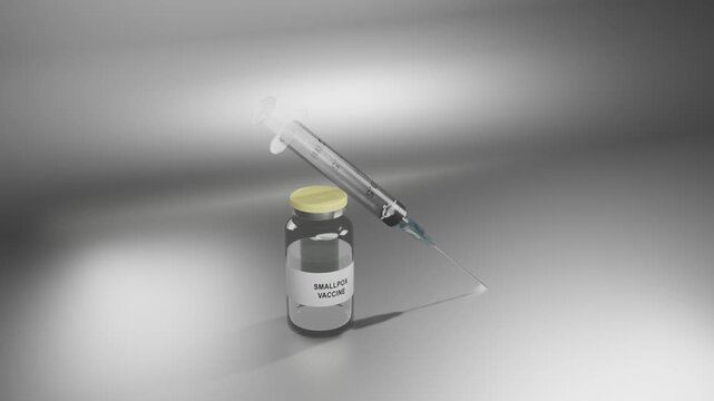Smallpox Vaccine Glass Vial with Clinical Syringe 4K Horizontal