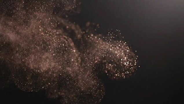 Copper tone dust motes flicker and drift in mid air over a dark gradient background with gently drifting sparkling subtly shaded background