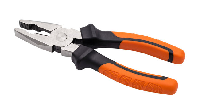 Orange and black combination pliers with isolated on png transparent background