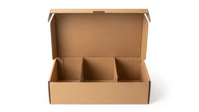 Empty cardboard box with compartments isolated on white background