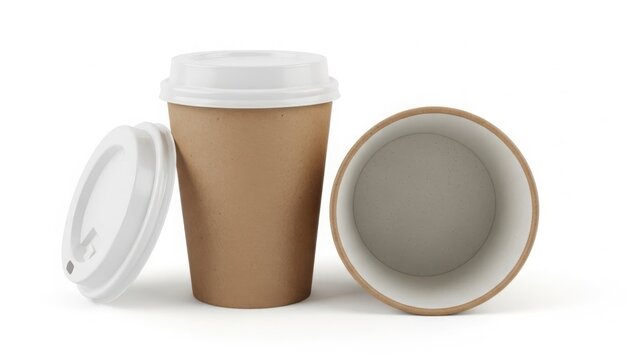Disassembled coffee cup components isolated on white background