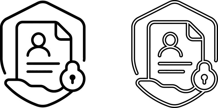 Secure personal data document icon set with shield and padlock symbol