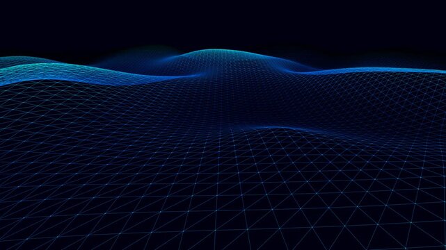 Futuristic blue digital wave background, abstract glowing network grid, high-tech data visualization for corporate presentations