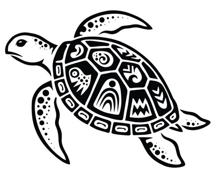 Detailed turtle shell design with ornamental patterns black silhouette