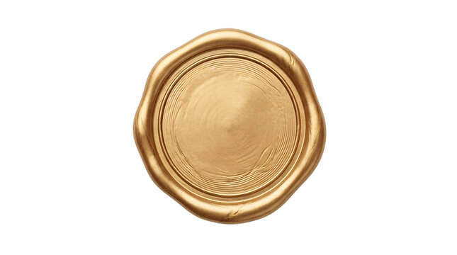 Golden wax seal stamp with circular embossing and isolated on png transparent background