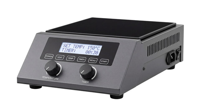 Laboratory hot plate stirrer with digital isolated on png transparent background