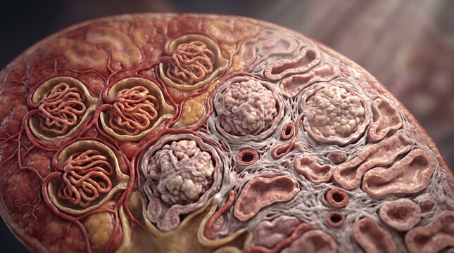 Human Kidney Anatomy Showing Chronic Disease Progression Realistic Medical Visualization