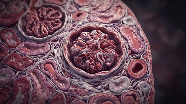 Human Kidney Anatomy Showing Chronic Disease Progression Realistic Medical Visualization