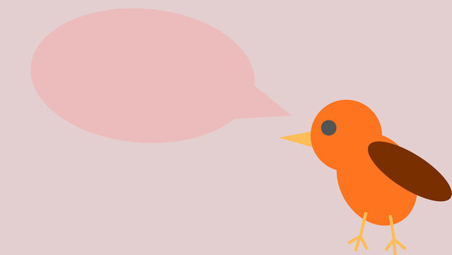 Cute Abstract Bird with Speech Bubble on Dusty Pink Background