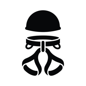 Climbing harness and safety helmet icon for mountaineering and sport.