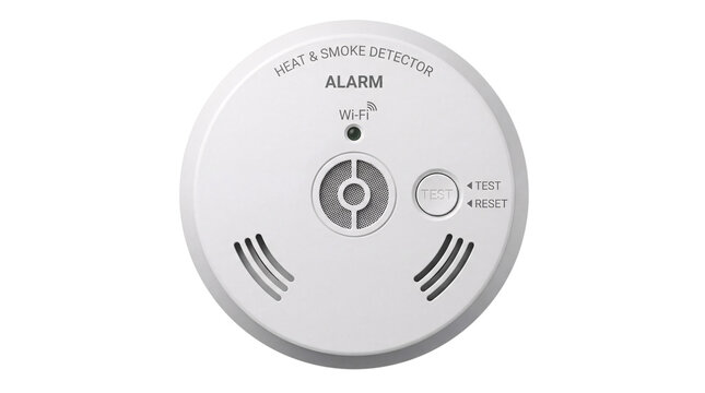 White round wi-fi heat and smoke detector alarm isolated on png transparent background