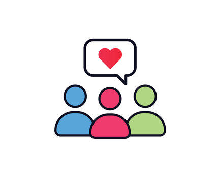 social community and engagement outline icon with people, heart and communication
