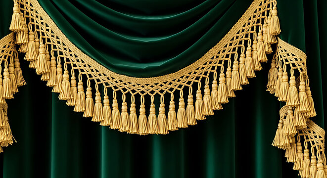 Close-up of golden fringe curtain detail