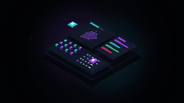 Futuristic Isometric Data Analytics Dashboard Interface