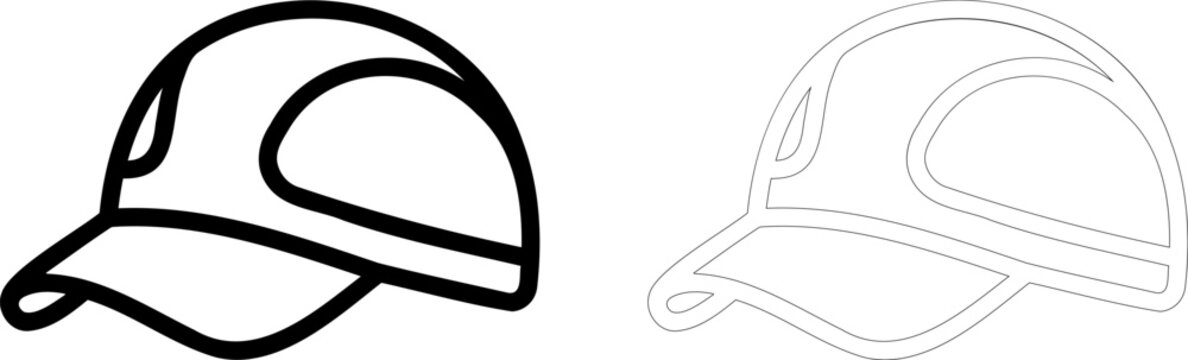 Baseball cap outline icon and thin line hat symbol for apparel design and clothing store