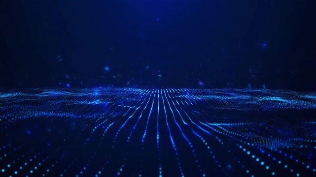 Dark blue abstract tech background with slow particle motion, professional style