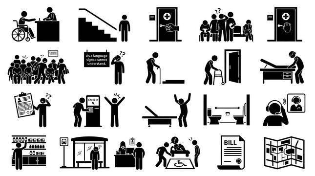 Medical Healthcare Patient Experience and Accessibility Solid Glyph Icons Set