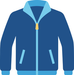 Jacket with a zipper is depicted in shades of blue. © daksarupa