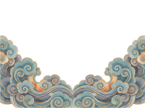 Traditional Oriental Chinese Auspicious Clouds Border Frame Isolated on White Background
