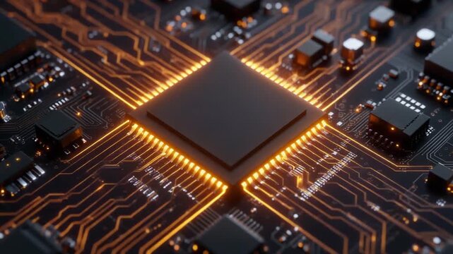 High-tech processor core glowing with energy, no branding, dark background