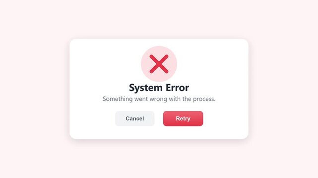 A system error message displayed on a white pop-up window with a red cross icon.
