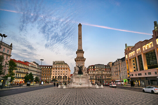 Monumento aos Restauradores at Restauradores Square in Lisbon Portugal