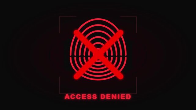 A red fingerprint icon with a red cross over it, indicating access denied.