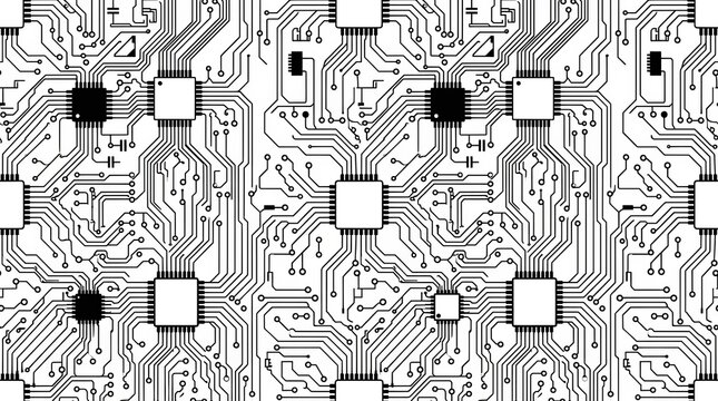 Seamless circuit pattern vector illustration of a circuit board background.