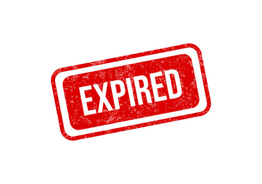 Red expired stamp or label with bold white text isolated on transparent background
