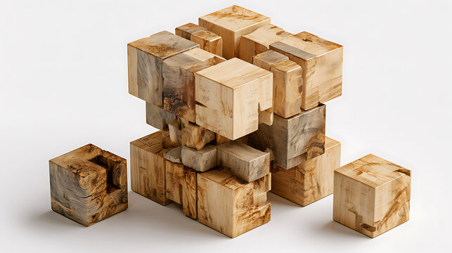 Wooden block puzzle assembling demonstrates interlocking construction and spatial reasoning