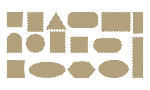Set of various olive green geometric shapes including squares triangles circles and rectangles for graphic design
