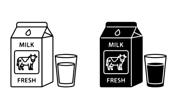 Milk carton and glass vector set featuring fresh dairy beverage packaging.