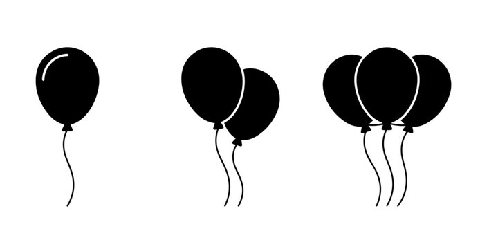 Black balloon vector set featuring single and clustered party balloon designs