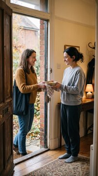 Friend brings warm meal to recovering friend