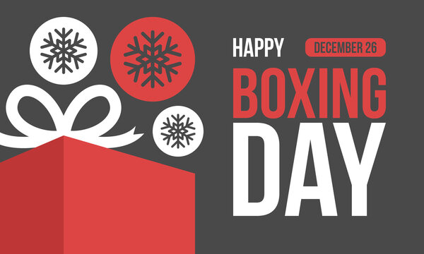 Boxing Day. Day after Christmas Day, when gifts are given! This holiday is associated with shopping and sporting events. Celebrated annually in the Great Britain on December 26th. Vector illustration