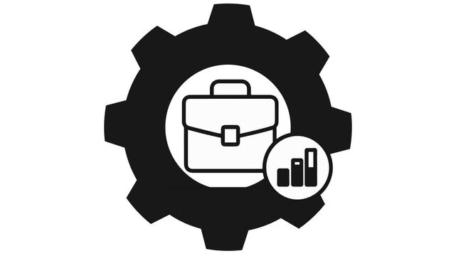 Black business gear icons with briefcase and graph symbols