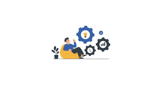 Professional man thinking about business strategy and workflow gears