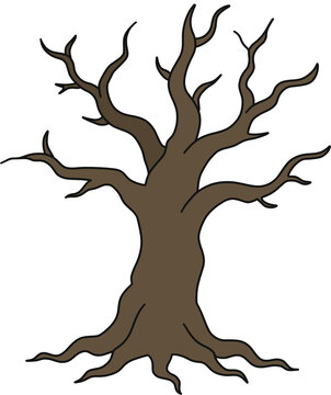 Old dead tree vector illustration, bare branch wood element