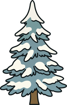 Snow covered pine tree vector illustration, winter christmas concept