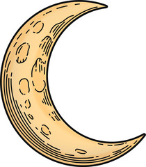 Yellow crescent moon vector illustration, night sky celestial element © 예주 김