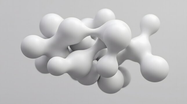 White molecular metaballs 3D render biotechnology background