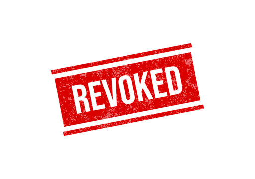 Red revoked stamp or badge with bold text isolated on transparent background