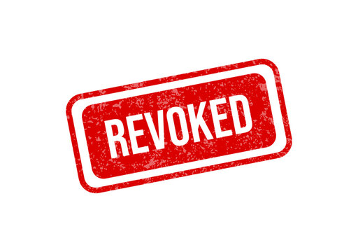 Red revoked stamp with bold white text isolated on transparent background