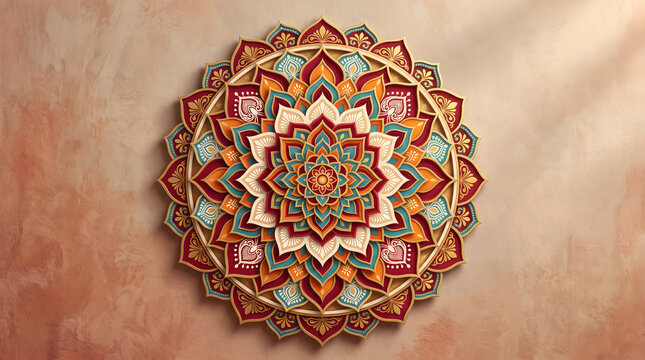 Detailed embroidered floral motif with red and golden thread