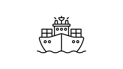 Fototapeta premium Cargo ship line icon with containers and waves for maritime logistics.